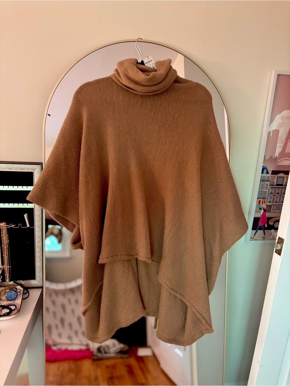Express Camel Turtleneck Poncho Sweater